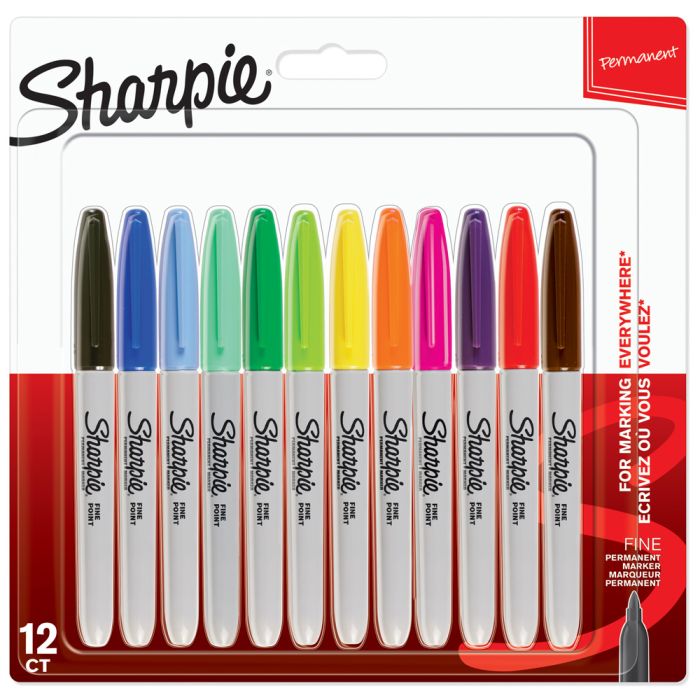 Sharpie Permanent Markers, Fine Point, Assorted Colors, 12 Count